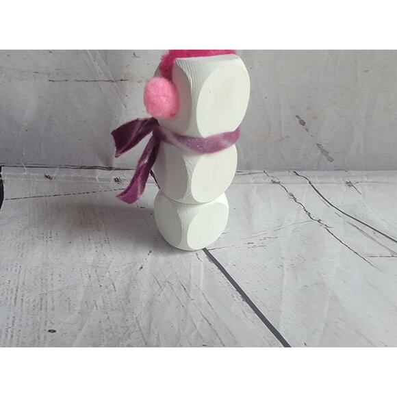 Wooden Handmade Snowman Pink Purple Winter Tiered Tray Home Decor Shelf Sitter - Picture 3 of 5